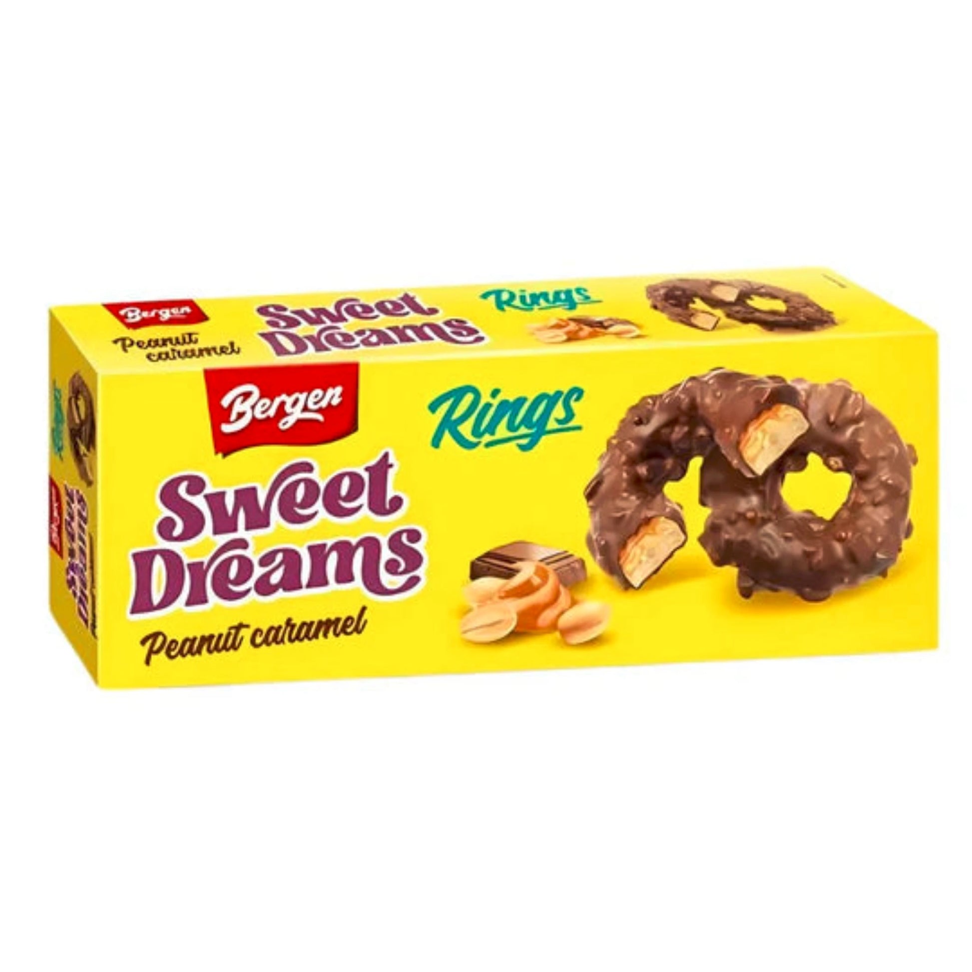 Bergen Milk Choco Peanut Caramel Rings, Kekse mit Karamell und Erdnüssen überzogen mit Schokolade, 128g